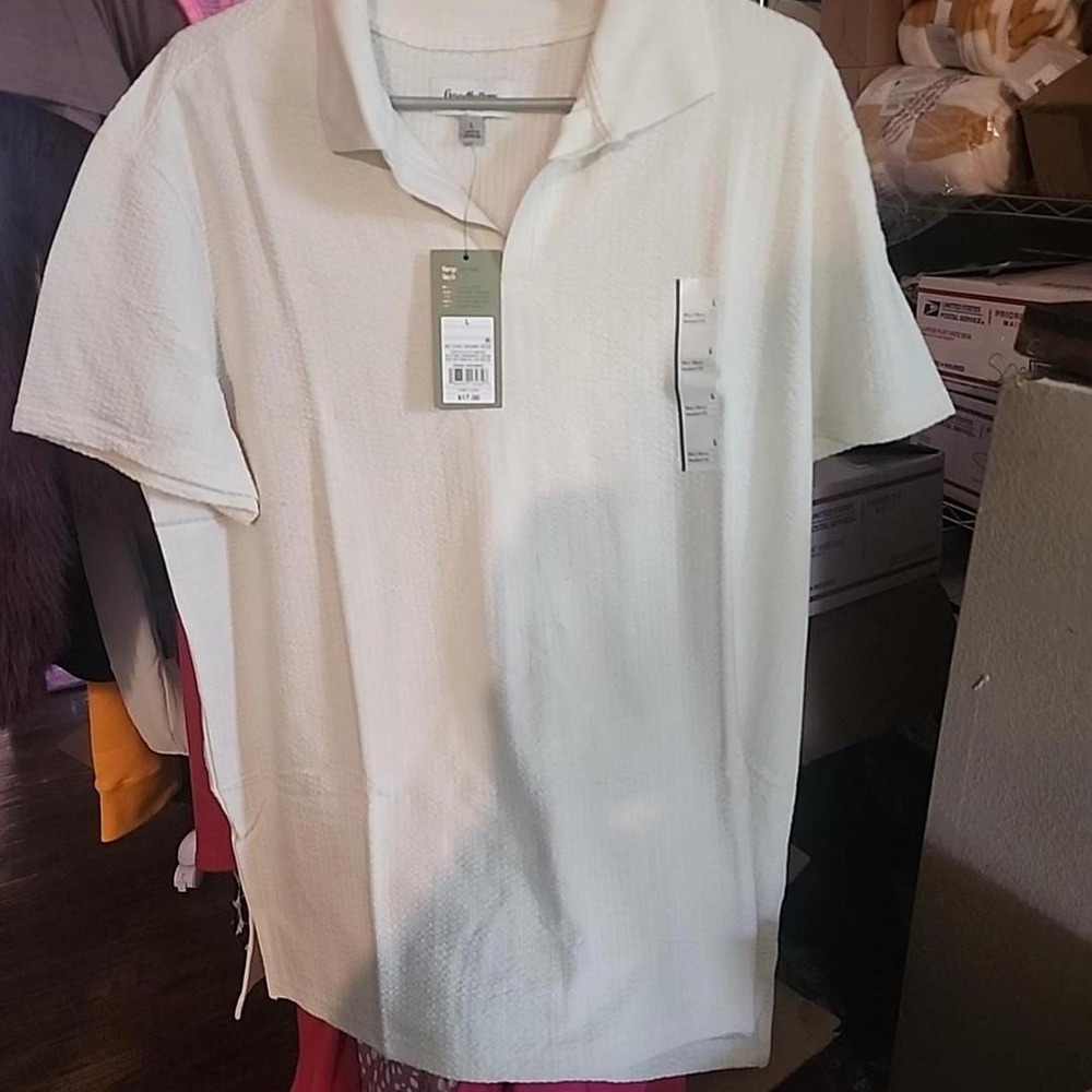 Goodfellow & Co Mens Bone White Textured Short Sleeve Polo Shirt Large NWT
